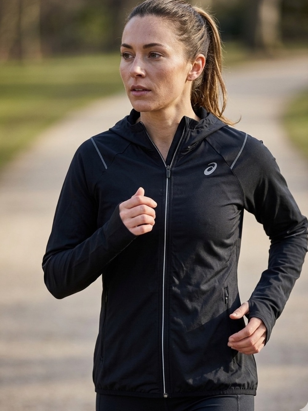 ASICS Black Women's Full-Zip Hooded Utility Jacket